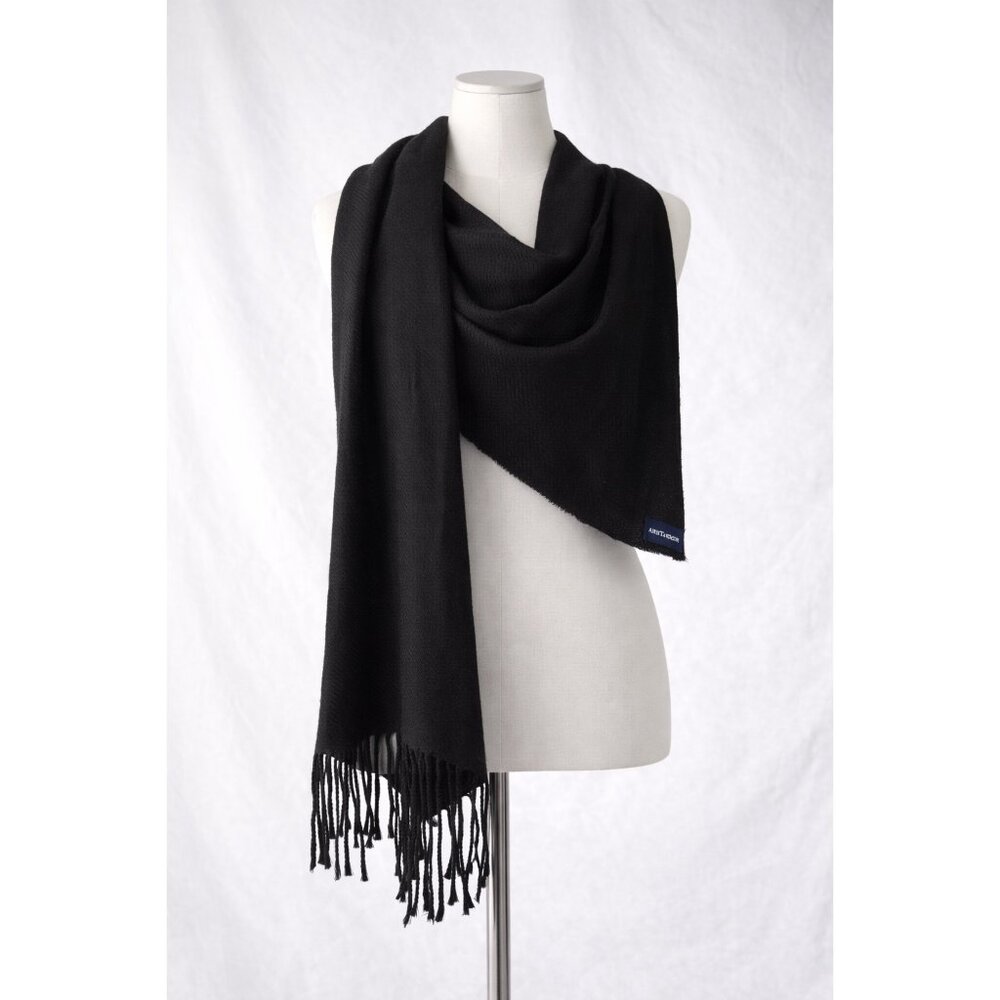 Oversized 85” Made in Italy Cashmere Wool Silk Scarf Black Fringe Wrap Ann taylo - Picture 3 of 11